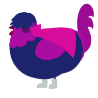A navy and plum chicken with a head pattern