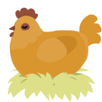 A orange chicken with a head pattern