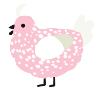 A rose and white chicken with a speckle pattern