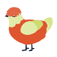 A vermilion and lemon chicken with a head pattern