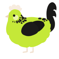 A lime and sable chicken with a neck-speckle pattern