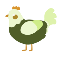 A olive and apple chicken with a head pattern