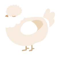 A cream chicken with a head pattern