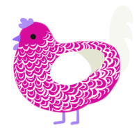 A fuchsia and white chicken with a double-lace pattern