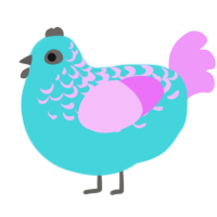 A aqua and lavender chicken with a half-lace pattern