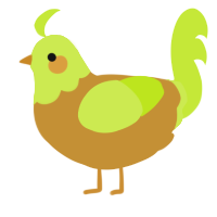 A gold and lime chicken with a head pattern