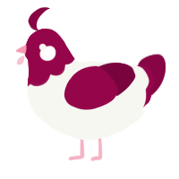 A white and maroon chicken with a head pattern