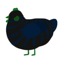 A black and tumblr chicken with a bar pattern