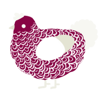 A maroon and white chicken with a double-lace pattern