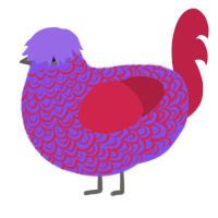 A blurple and crimson chicken with a double-lace pattern