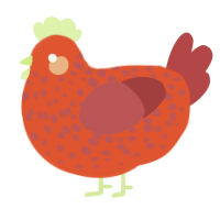 A vermilion and red chicken with a speckle pattern