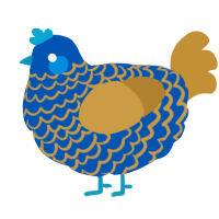 A ultramarine and gold chicken with a lace pattern