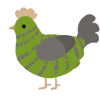 A chartreuse and grey chicken with a bar pattern