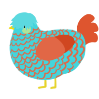 A aqua and vermilion chicken with a lace pattern
