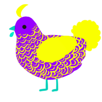 A violet and lime chicken with a double-lace pattern