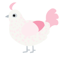 A white and rose chicken with a speckle pattern