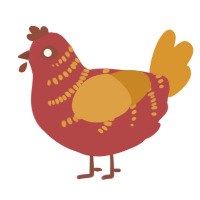 A red and orange chicken with a half-bar pattern