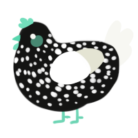 A black and white chicken with a speckle pattern
