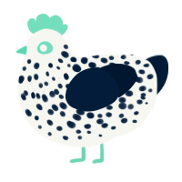 A white and tumblr chicken with a speckle pattern
