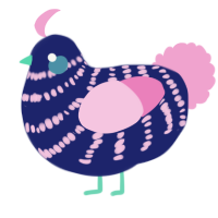 A navy and pink chicken with a bar pattern