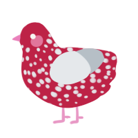 A crimson and mist chicken with a speckle pattern