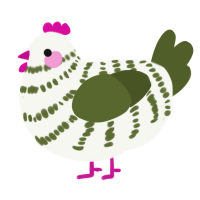 A white and olive chicken with a bar pattern