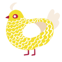 A yellow and cream chicken with a lace pattern