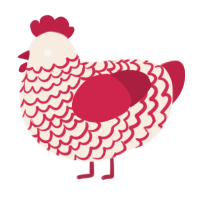 A cream and crimson chicken with a lace pattern