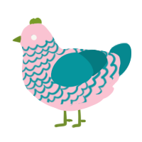A rose and teal chicken with a lace pattern