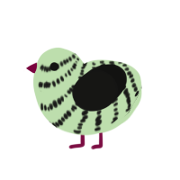 Mint, a gluppy and black chicken with a bar pattern