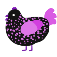 A black and orchid chicken with a speckle pattern