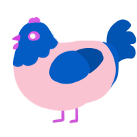 A rose and ultramarine chicken with a head pattern