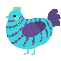 A aqua and overcast chicken with a bar pattern