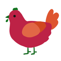 A crimson and vermilion chicken