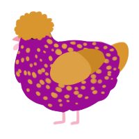 A plum and orange chicken with a speckle pattern