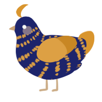 A navy and orange chicken with a bar pattern