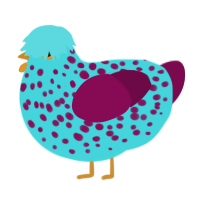 A aqua and wine chicken with a speckle pattern