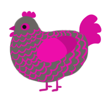 A grey and fuchsia chicken with a lace pattern