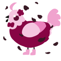 A maroon and pink chicken with a head pattern