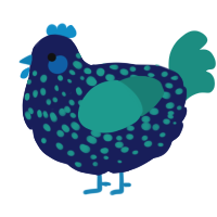 A navy and turquoise chicken with a speckle pattern