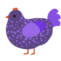 Bert, a overcast and blurple chicken with a speckle pattern