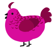A fuchsia and maroon chicken with a half-lace pattern