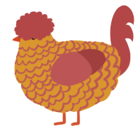 A orange and red chicken with a lace pattern