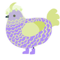 A lilac and lemon chicken with a lace pattern