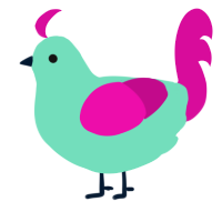 A mint and fuchsia chicken
