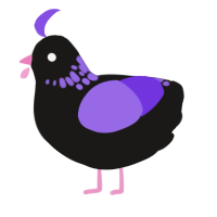 A sable and blurple chicken with a neck-speckle pattern