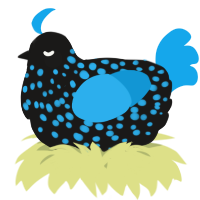 A sable and sky chicken with a speckle pattern