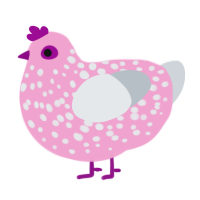 A pink and mist chicken with a speckle pattern