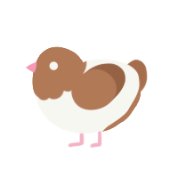 Sandy Cheeks, a white and brown chicken with a head pattern