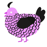 A lavender and sable chicken with a lace pattern